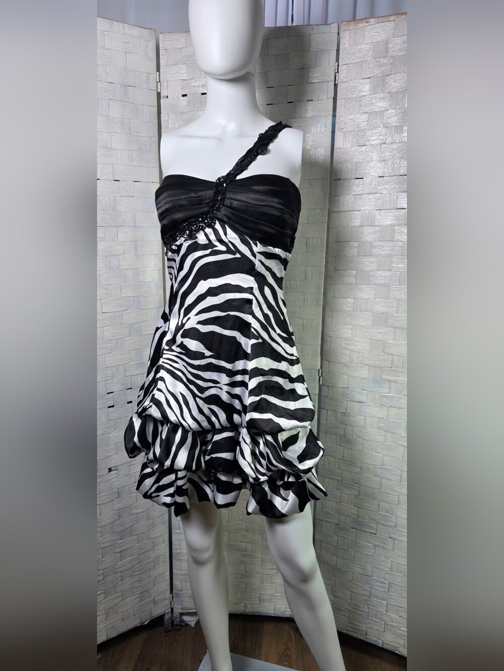 B. Darlin Zebra One-Shoulder Cocktail Dress